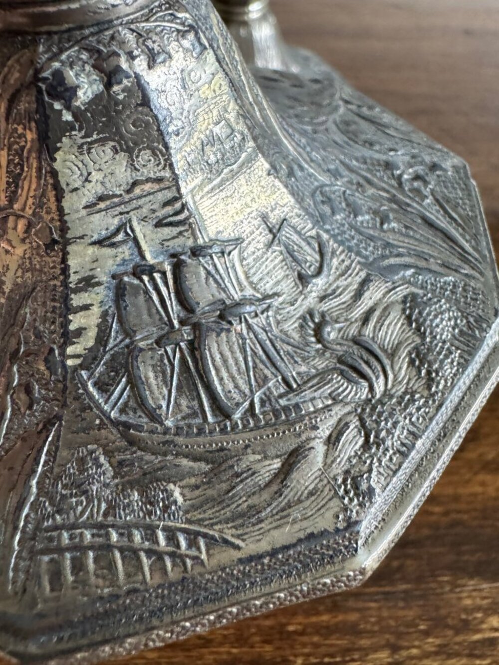 Pair of Etched Silver-Tone Repousse Candle Holders - Picture 7 of 14